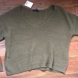 Forever 21 Olive Knit V-neck Sweater